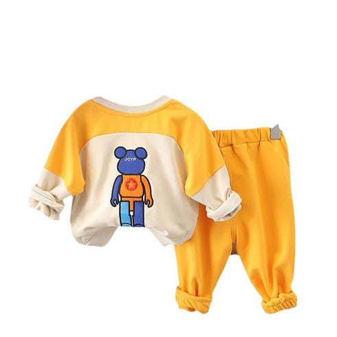 Spring and Autumn Boys Cartoon Long Sleeve Wear Two Pieces